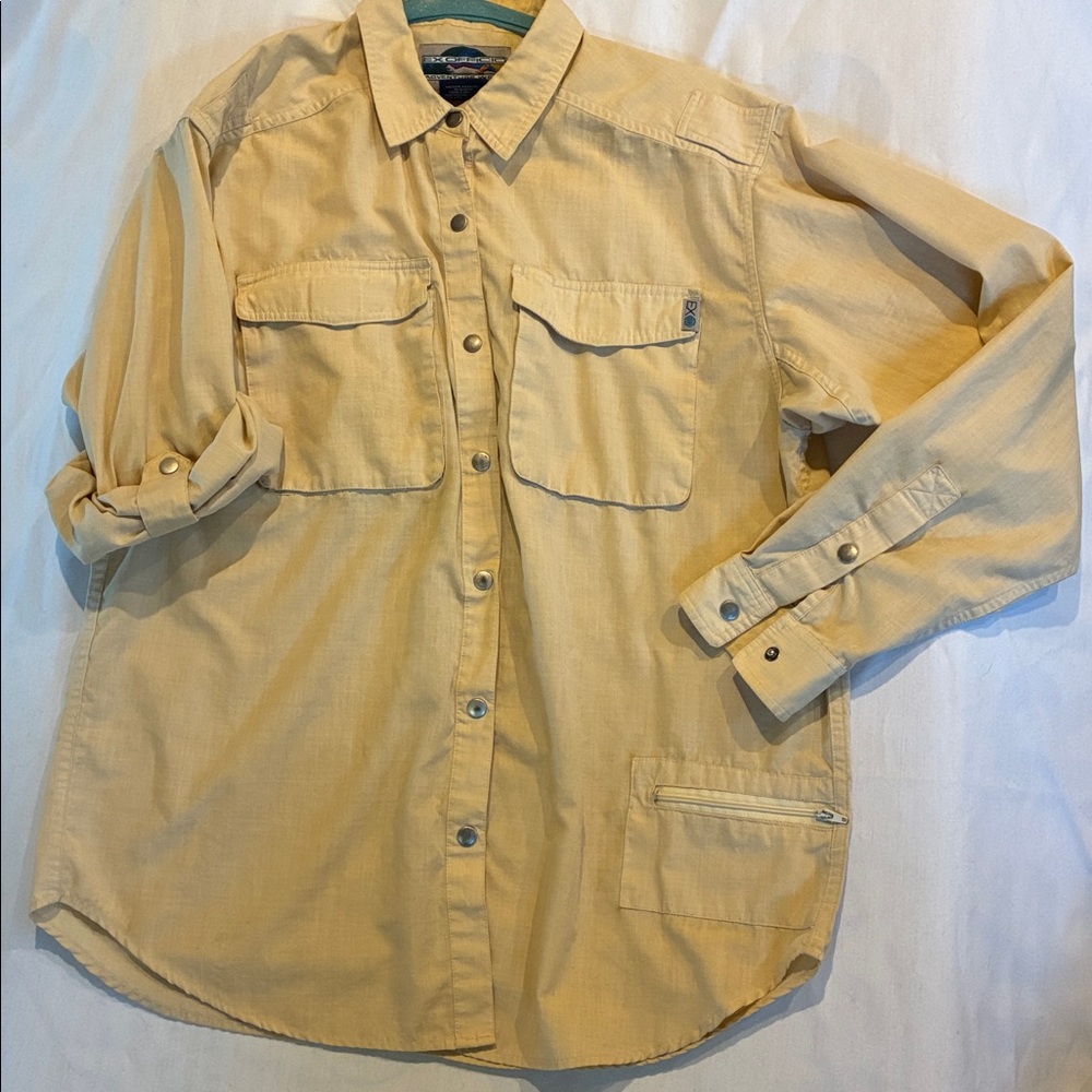 ExOfficio Adventure Shirt Gorpcore Women 10-12 Zipper Metal Snap Front Beige